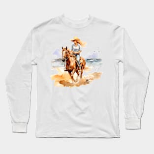 Horseback Beach Riding Watercolor Long Sleeve T-Shirt